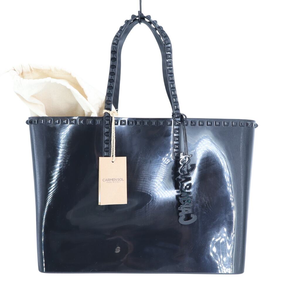 Carmen Sol Angelica Large Tote Bag Black NWT Studded Jelly Handbag